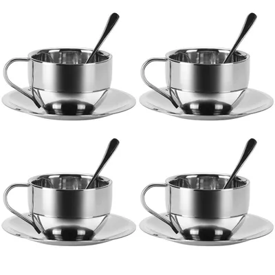 Produktbild von Edelstahl Doppelwand Thermobecher, 180 ml, 4er Set Kaffee Becher, hitzebeständig, doppelwandig, Freizeitbecher, Büro, Outdoor, Isolierbecher