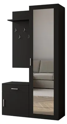 Produktbild von Margaret Hadas24 Garderobe PATRICIA 100 cm mit Spiegel, Flurgarderobe mit Schuhschrank und Schublade, Dielengarderobe, Garderobenset (schwarz)