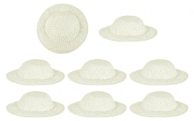 8 Mini-Strohhüte, 5 x 1,5 cm, gewebt, beige-weiß