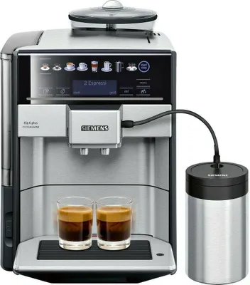 Produktbild von Siemens EQ.6 plus, Espressomaschine, 1,7 l, Kaffeebohnen, Gemahlener Kaffee, Eingebautes Mahlwerk, 1500 W, Schwarz, Edelstahl
