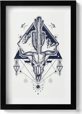 Produktbild von Geometrisches Tierschädelmuster– Wandbild mit Rahmen – Gerahmtes Bild  – Wanddekoration – 20x30 cm – Schwarz