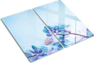 Produktbild von Glasplatte zum Schutz der Kochfläche – Abdeckung für die Kochplatte – Abdeckung für Induktionskochfelder – 2 Stück, 30x52 cm – Einfache Reinigung – Gehärtetes Glas – Tropische Orchideen
