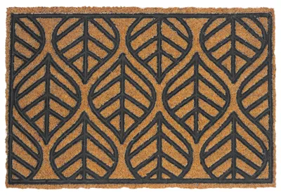 Produktbild von Relaxdays Fußmatte, Kokos & Gummi, Blätter, 60 x 40 cm, innen & außen, rutschfeste Schmutzfangmatte, natur/schwarz