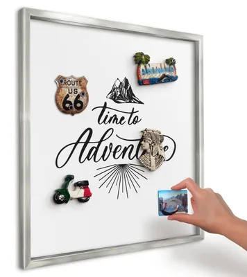 Produktbild von Magnettafel 50x50 cm in einem silbernen Rahmen - Magnetische Metalltafel, Magnetpinnwand zur Wandmontage für Wohnzimmer, Küche, Flur, Kinderzimmer und Büro - Die Reise der Entdeckung