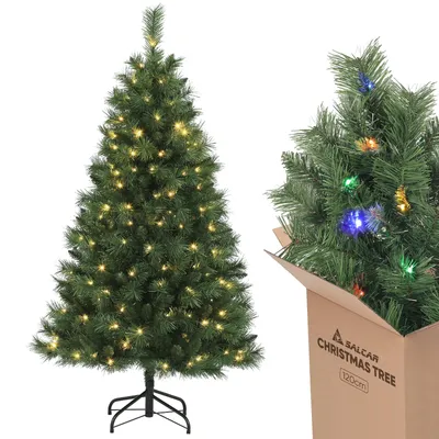 Produktbild von Salcar 120 cm Künstlicher Weihnachtsbaum mit Beleuchtung, 2 Lichtfarben (Warmweiß/Bunt), LED Tannenbaum inkl. Fernbedienung