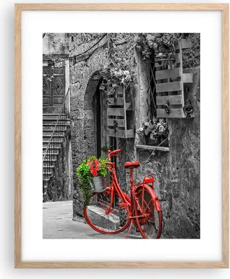 Produktbild von Gerahmtes Poster - Rahmen in heller Eiche - Rot Fahrrad Allee - 40x50 cm - Wand Bild - Wanddeko - Wandbilder - Kunstposter - Wandposter - Bilderrahmen - Bilder - Kunstdruck - P2NPA40x50-4410