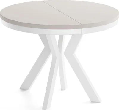 Produktbild von Runder Esstisch Ausziehbar 80-130 cm – Verlängerbar, für 4-6 Personen mit Weißen Holzbeinen & Metallring – Tisch für Wohnzimmer & Esszimmer in Kaschmir