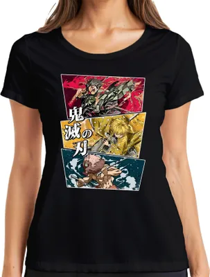 Produktbild von 鬼滅の刃 Kimetsu no Yaiba Tanjiro Zenitsu Inosuke Anime Geschenk Damen T-Shirt, Schwarz, M