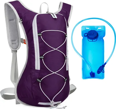 Produktbild von Topchances Trinkrucksack mit Trinkblase 2L Laufrucksack für Herren Damen, 10L Fahrrad Rucksack mit Trinksystem für Wandern Klettern, Fahrradfahren, Laufsport, Camping Sportrucksack, Lila