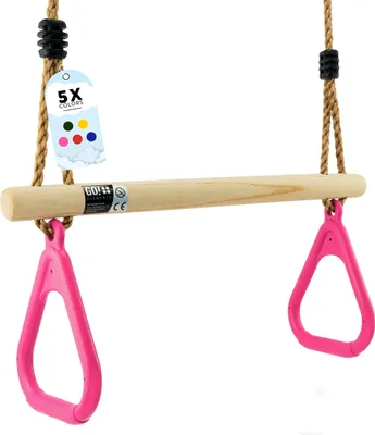 Produktbild von GO!elements Trapez Schaukel Garten - Kinderschaukel Outdoor Indoor - Schaukelsitz Schaukelbrett Brettschaukel für Kinder zum Schaukeln - Höhenverstellbar - rutschfest - Farbe: Pink