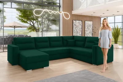 Produktbild von AX LIVING Ecksofas groß Lovere 314 Sofa dunkelgrün mit Schlaffunktion