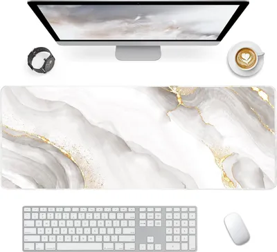 Productafbeelding van Gaming muismat XXL, 800x300mm, antislip rubberen ondergrond, witte marmerlook
