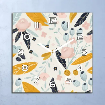Produktbild von Deko Glasuhr Wanduhr 30x30 Pastell bunte Blumen Quarz Küchenuhr Bürouhr