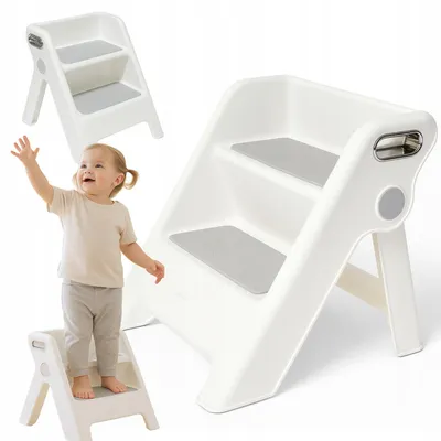 Produktbild von Primabobo MIA klappbarer Kinder-Tritthocker mit 2 Stufen, Weiß-Grau