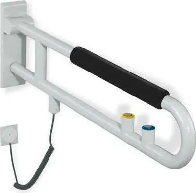 Produktbild von Sttzklappgriff E-Ausfhrung Serie 801 drehbar, Spl-/Funktionstaste gelb 700 mm rubinrot
