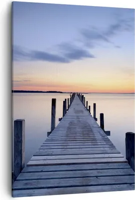 Produktbild von Bild auf Leinwand - Leinwandbild - Einteilig - Sonnenuntergang See Wasser Brücke - 50x70cm - Wand Bild - Wandbilder - Leinwanddruck - Wanddekoration - Leinwand bilder - Wandbild - PA50x70-2508