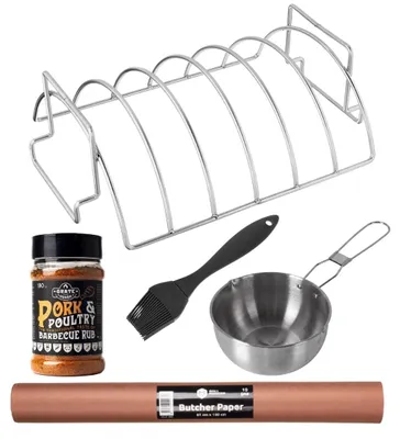 Produktbild von Cookinglife Spareribs Komplettes BBQ-Set – Mit Rub, Rost, Soßenpfanne und Metzgerpapier