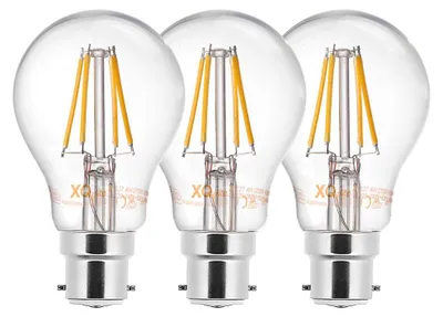Image de 3 ampoules LED à filament XQ-lite, forme ampoule A60 6 W = 47 W B22, clair, blanc chaud 2700 K