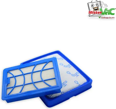 Two vacuum cleaner filters are shown on a white background. A logo is in the top right corner.