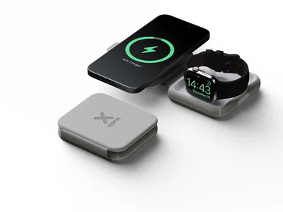 A wireless charger for a phone and a smartwatch.