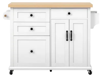 Immagine prodotto di Isola mobile per cucina - Carrello da cucina - Con ruote - Tavolo allungabile - Cassetti - MDF - Bianco