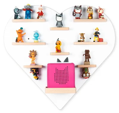 Immagine prodotto di Scaffale per bambini Cuore / Appendino per Tonie Box e Tonie / Scaffale salvaspazio / H. 51 x W. 54 x T. 19 cm / Ripiano a parete per Music Box e figure Stoccaggio Inserti magnetici / Scaffale di stoccaggio Legno