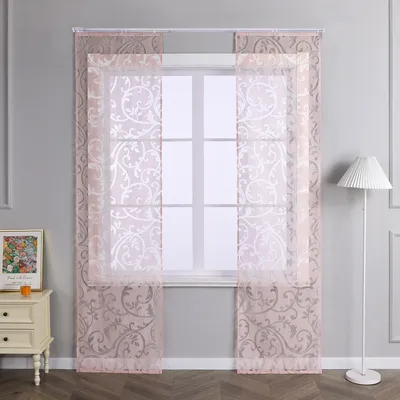 Produktbild von Joyswahl Schiebegardinen Set mit Klettband Ausbrenner Flächenvorhänge Schiebevorhang mit Phönixblütenmuster Transparent Pink BxH 57x245cm