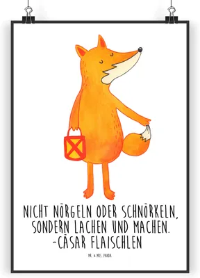 Produktbild von Mr. & Mrs. Panda Bild Fuchs Laterne DIN A3 - Weiß - Geschenk, Positiv, Optimistisch, Plakat, Wandbild, Sankt Martin, drucke, Wanddekoration, wanddeko, Laternenumzug