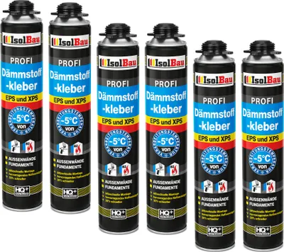 Produktbild von Isolbau B2 Dämmstoffkleber - 6 x 750 ml Perimeterkleber für EPS- & XPS-Platten - 1K PolyurethanKlebeschaum für Fixieren & Befestigen
