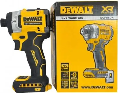 Obrázok produktu pre DeWALT DCF860N-XJ, Rázový skrutkovač, Rukoväť, 1/4", Čierna, Žltá, Striedavý, 3800 ot/min