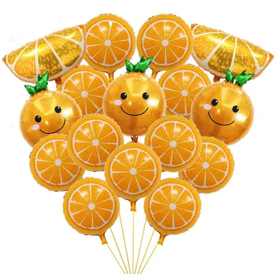 16 Fruchtballons orange, Folienballons, Babyshower-Deko, 6,5 x 7,6 Zoll