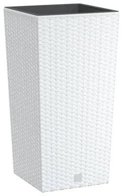 Obrázek produktu pro Dekorativní květináč, vzhled ratanu, bílý, rozměry 26,5 x 26,5 x 50 cm