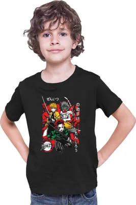 Produktbild von Kinder T-Shirt Demon Anime Slayer Kimetsu No Yaiba Tanjiro Zenitsu Inosuke 002, 7-8 Jahr - 128 / Schwarz