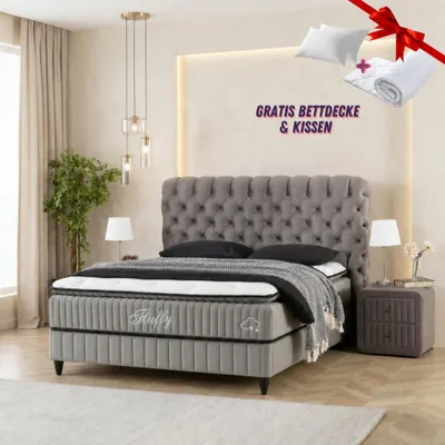 Produktbild von Boxspringbett 140 x 200 Comfort Betten mit Matratze inkl. Topper Stauraumbett 140x200  Boxbett 140x200 Doppelbett 140x200 Grau