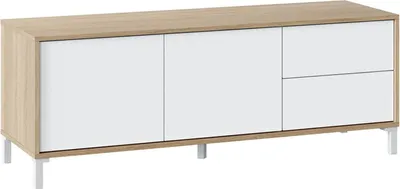 Produktbild von TV-Ständer Dayha, Sideboard für Fernseher mit 2 Türen, TV-Ständer im Wohnzimmer, Fernsehschrank, Sideboard für Wohnzimmer, 130x41h47 cm, Eiche und Weiß
