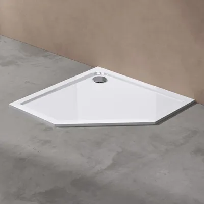 Image de doporro Receveur de douche pentagonale bac à douche extraplat acrylique blanc Faro05 90x90x4cm