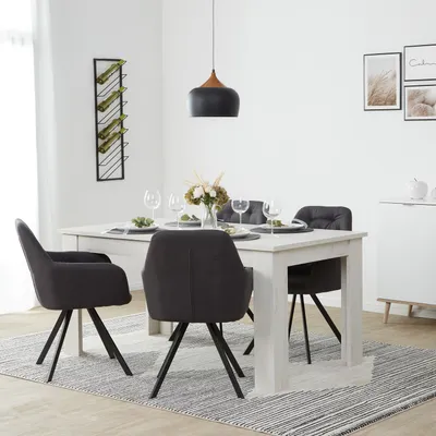 Produktbild von Homestyle4u Essgruppe mit 4 Stühlen ausziehbar Weiß Esstisch 160 x 90 cm