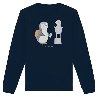 Produktbild von Mr. & Mrs. Panda Baumwoll Sweatshirt Pinguin Museum besuchen Größe XXL - French Navy - Geschenk, Pullover, Pulli, Museen, Sweater