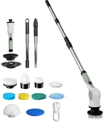 Imagen del producto de Cepillos eléctricos con cabezal giratorio automático - Varilla extensible - Esponja de limpieza multifuncional