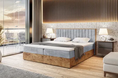 Produktbild von MEBLINI Boxspringbett mit Bettkasten - Gepolstert Doppelbett mit Matratze und Topper - Polsterbett mit Stauraum - Bett mit Kopfteil - Stauraumbett - LOFTY 4 - 120x220 - H3/Hellgrau Samt