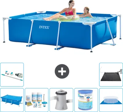 Immagine prodotto di Piscina Intex con struttura rettangolare - 220 x 150 x 60 cm - blu - include tenda da sole - pacchetto manutenzione - pompa filtro per piscina - filtro - telo di fondo - aspirapolvere