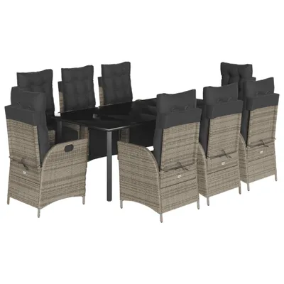 Produktbild von vidaXL 9-tlg. Garten-Essgruppe mit Kissen Grau Poly Rattan