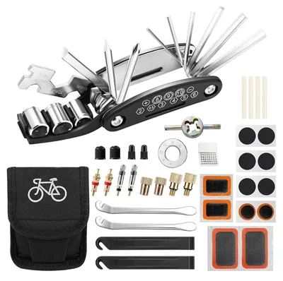 Productafbeelding van Fietsgereedschap fietsreparatieset - Multitool 17-in-1 - Zadeltas - Zwart - Mountainbike