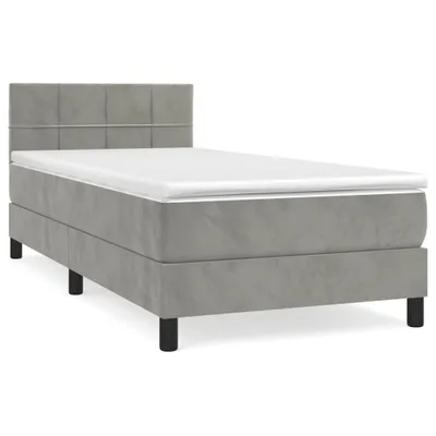 Produktbild von Boxspringbett mit Matratze Hellgrau 90x190 cm Samt