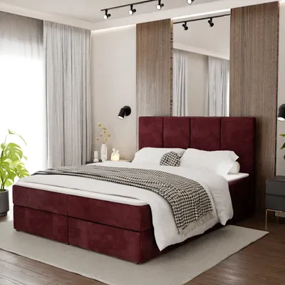 Produktbild von Muralo KONTINENTALBETT für Schlafzimmer Polsterbett mit zwei Bettkasten Bett mit Polsterkopfteil Doppelbett 180x200 Bett mit Stauraum Weinrot