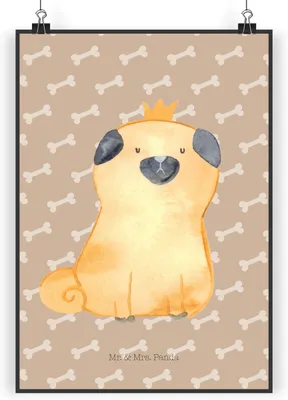 Produktbild von Mr. & Mrs. Panda Bild Mops Krone DIN A4 - Hundeglück - Geschenk, wanddeko, König, kunstdruck poster, drucke, Sprüche, Hund, Königlich, Wandbild, Plakat