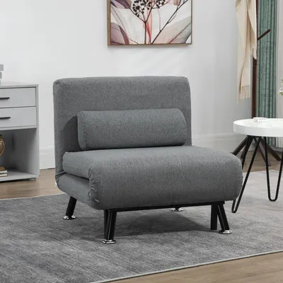 Produktbild von Schlafsessel mit Bettfunktion klappbar, Sessel Gästebett Leinenoptik Polyester, Dunkelgrau | 75 x 70 x 75 cm | 18,5 kg | verstellbare Rückenlehne