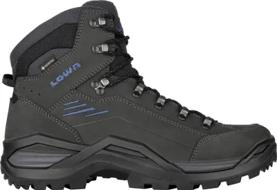 A single grey hiking boot is shown against a white background.