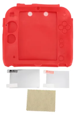 Immagine prodotto di Console portatile per videogiochi, custodia in silicone per 2DS, custodia protettiva morbida, resistente ai graffi, con pellicole protettive per lo schermo superiore e inferiore, colore rosso