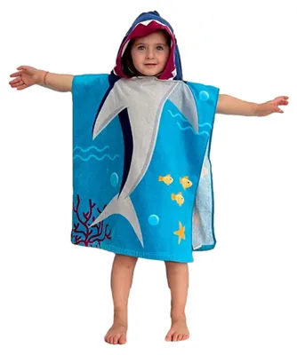 Produktbild von Kinder Poncho Badeponcho Kapuzenhandtuch / Bademantel Handtuch Duschtuch Strandtuch Badetuch- mit Kapuze für Jungen & Mädchen 100% Baumwolle (Hai)